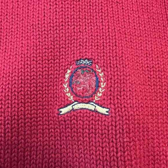Tommy Hilfiger Sweater Mens XL Red Heavyweight Knit Crest Preppy Classic Vintage - Picture 4 of 6